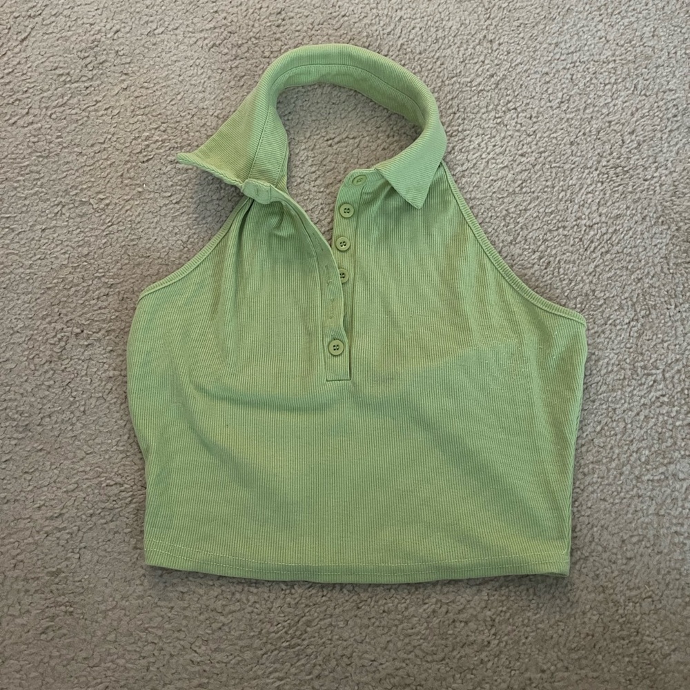 Cropped halter button up top